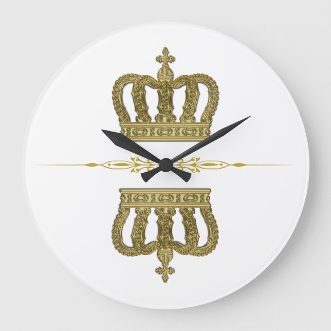 Golden Royal Crown II + your backgr. & ideas Large Clock (Front)