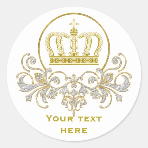 Golden Royal Crown  your backgr  ideas Classic Round Sticker