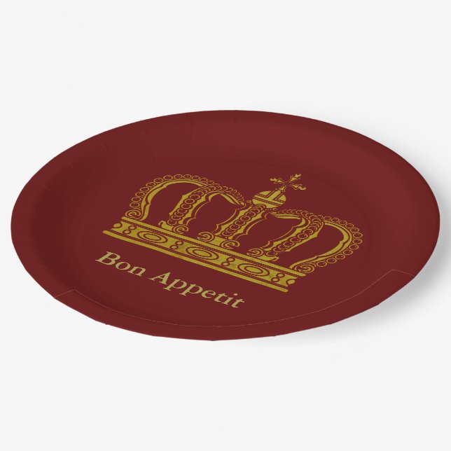 Golden Royal Crown + your backgr. & ideas Paper Plates (Angled)