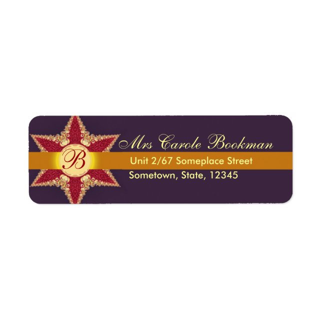 Golden Royal Lace Red Star Monogram Address Label (Front)