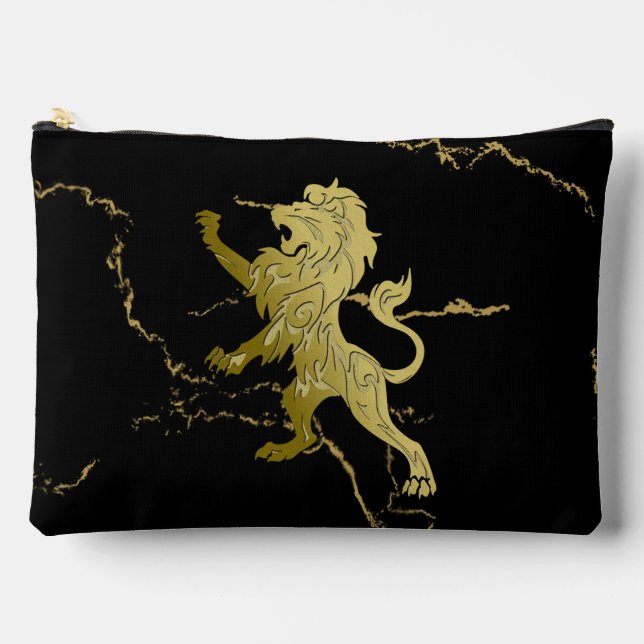 Golden Royal Lion Black Marble Accessory Pouch (Front)