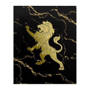 Golden Royal Lion Black marble Acrylic Print
