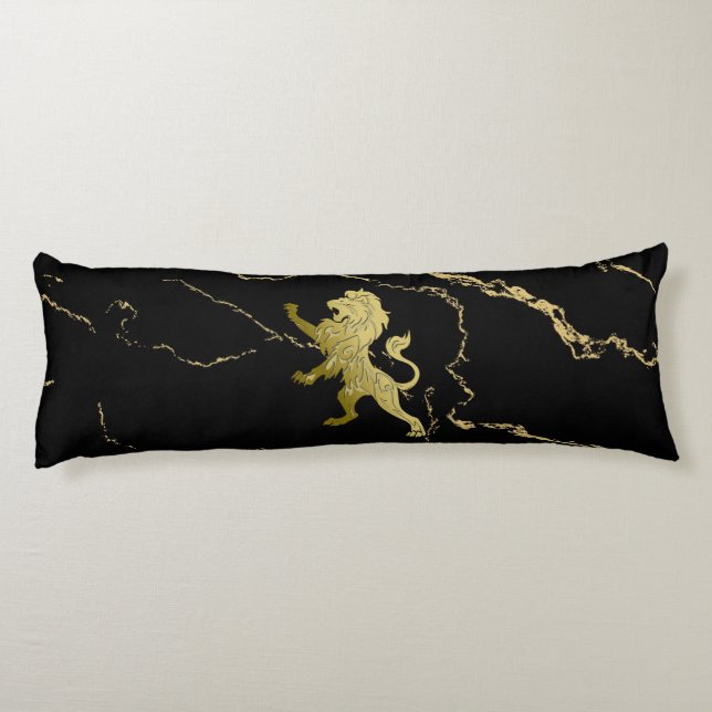 Golden Royal Lion Black Marble Body Pillow (Back)