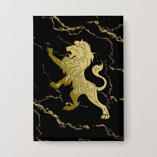 Golden Royal Lion Black Marble Button (Front)