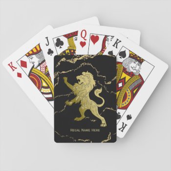 Golden Royal Lion Black Marble Personal Playing Cards by kahmier at Zazzle