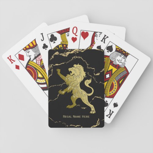 Golden Royal Lion Black Marble Personal Playing Cards