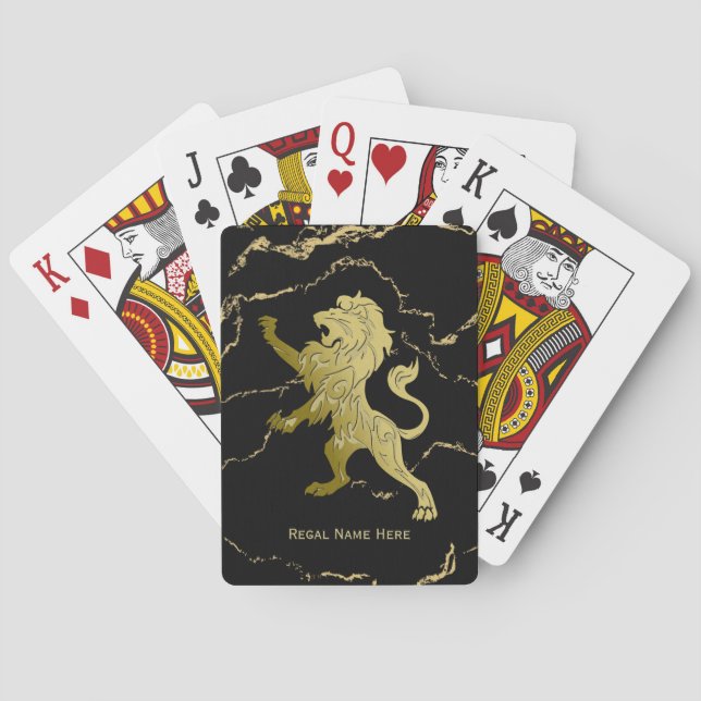 Golden Royal Lion Black Marble Personal Poker Cards (Back)