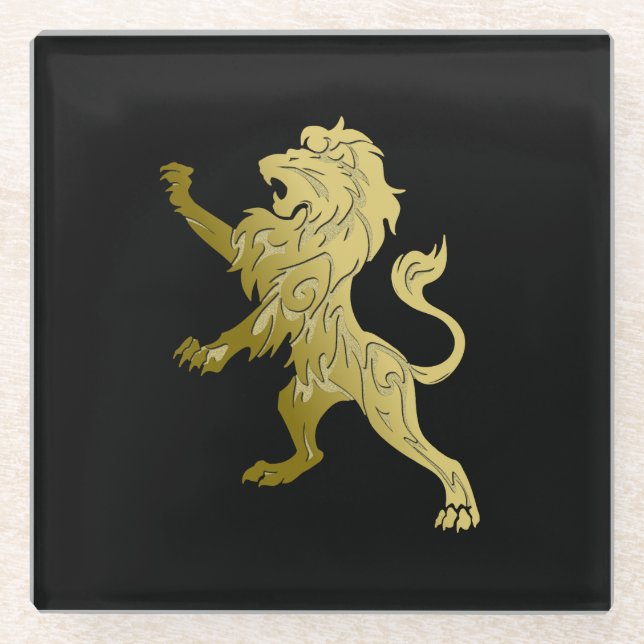 Golden Royal Lion Glass Coaster (Front)