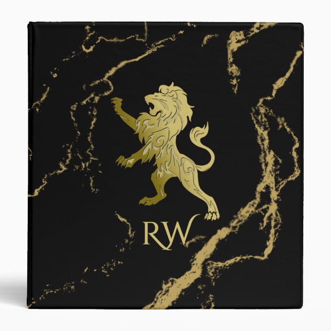 Golden Royal Lion Monogram 3 Ring Binder (Front)