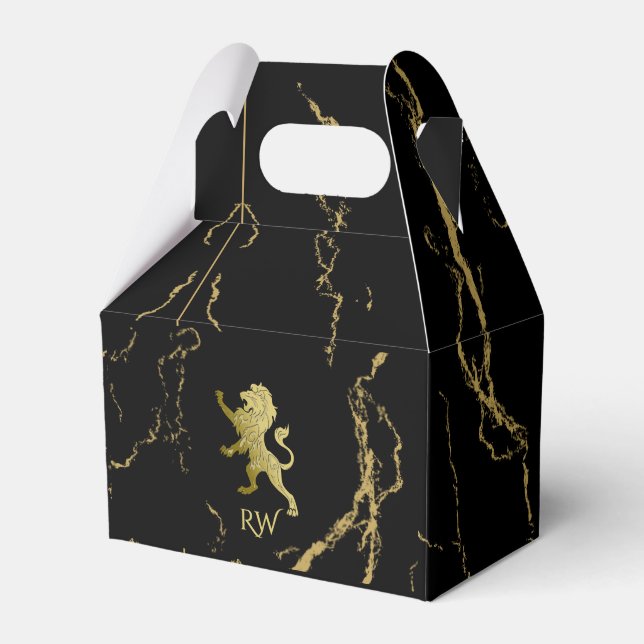 Golden Royal Lion Monogram Favor Boxes (Front Side)