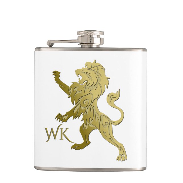 Golden Royal Lion Monogram Flask (Front)