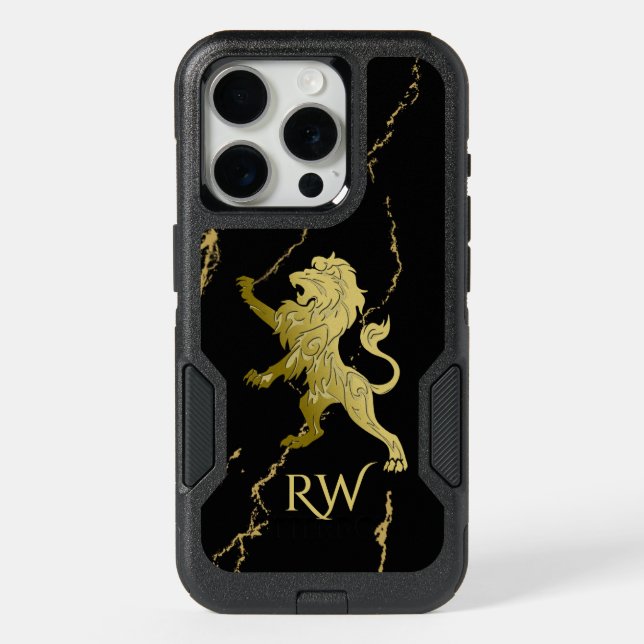 Golden Royal Lion Monogram iPhone 15 Pro Case (Back)