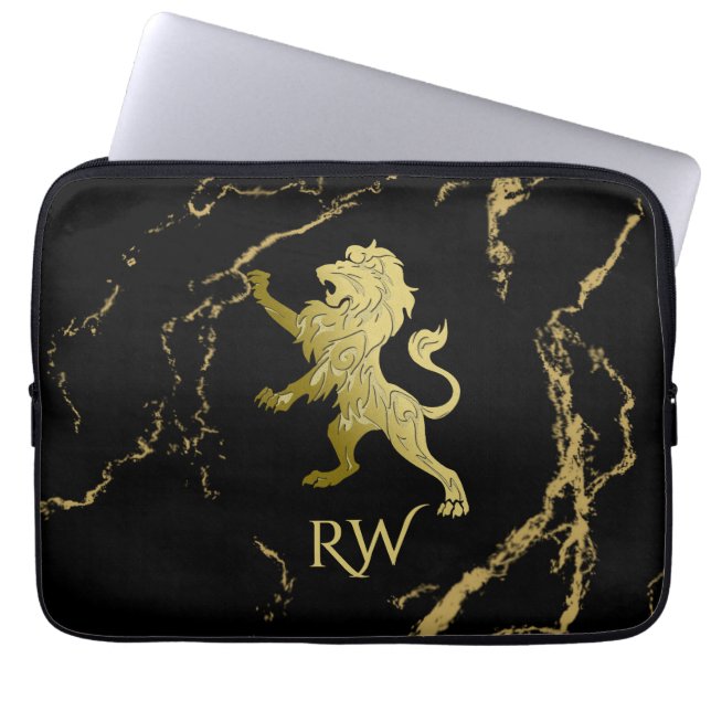 Golden Royal Lion Monogram Laptop Sleeve (Front)