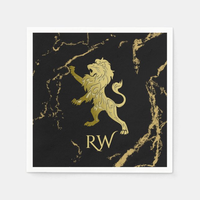 Golden Royal Lion Monogram Napkins (Front)
