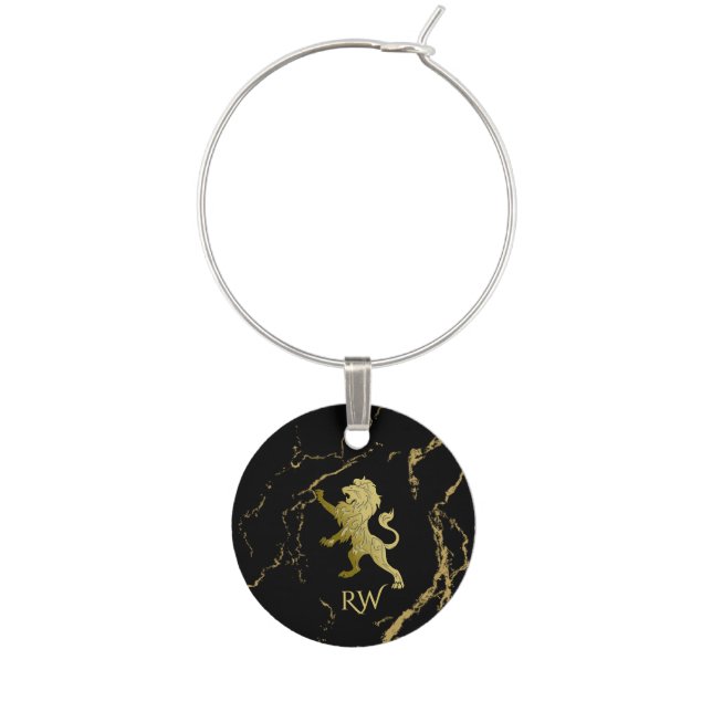 Golden Royal Lion Monogram Wine Charm (Front)