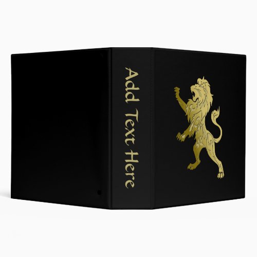 Golden Royal Lion on Black  3 Ring Binder