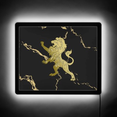 Golden Royal Lion on Black and Gold Marble