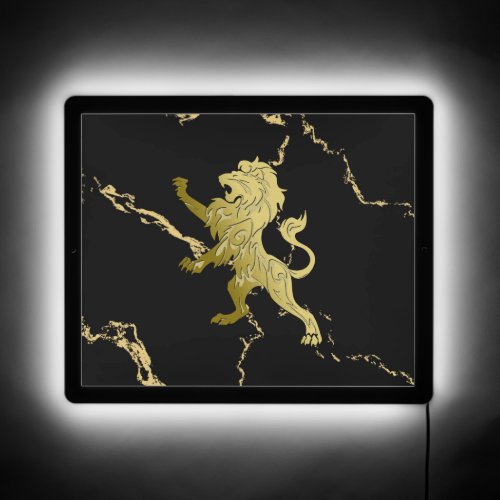 Golden Royal Lion on Black and Gold Marble LED Sign