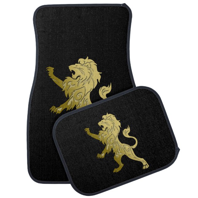 Golden Royal Lion on Black  Car Floor Mat (Set)