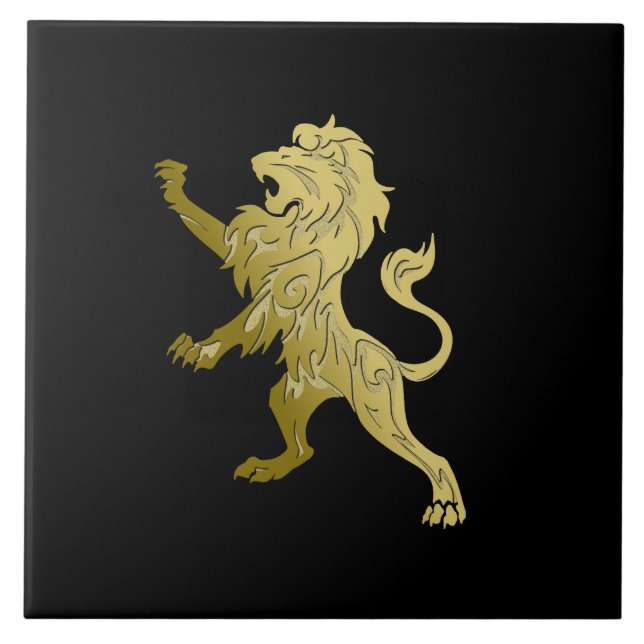 Golden Royal Lion on Black  Ceramic Tile (Front)