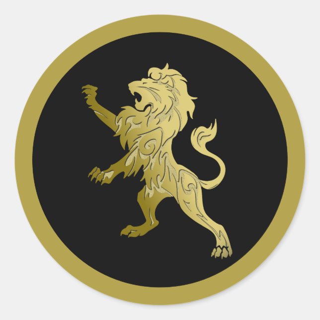 Golden Royal Lion on Black  Classic Round Sticker (Front)