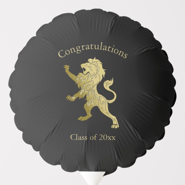 Golden Royal Lion on Black Congratulations Date Balloon (Front)