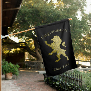 Golden Royal Lion on Black Congratulations Date House Flag