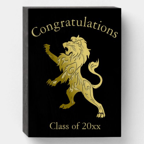 Golden Royal Lion on Black Congratulations Date Wooden Box Sign