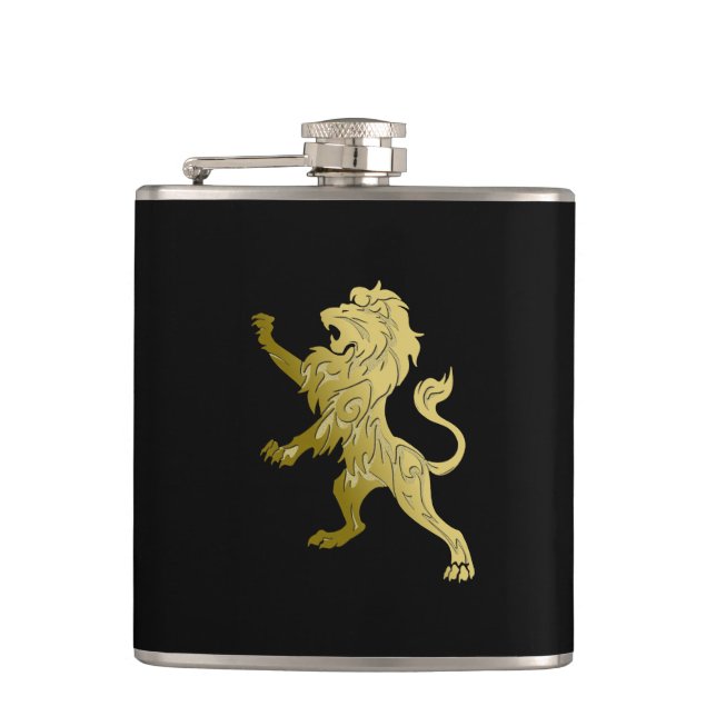 Golden Royal Lion on Black  Flask (Front)