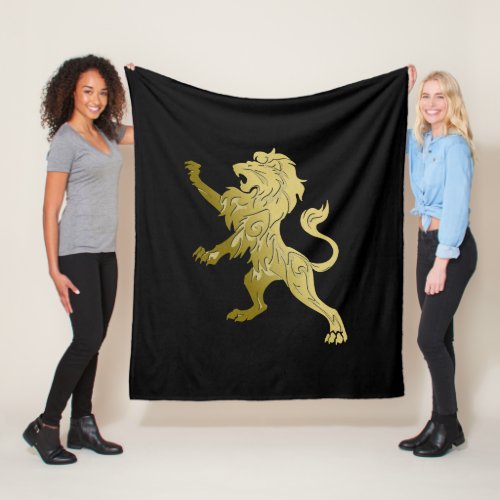 Golden Royal Lion on Black  Fleece Blanket