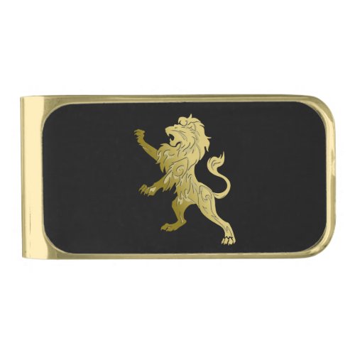Golden Royal Lion on Black Gold Finish Money Clip
