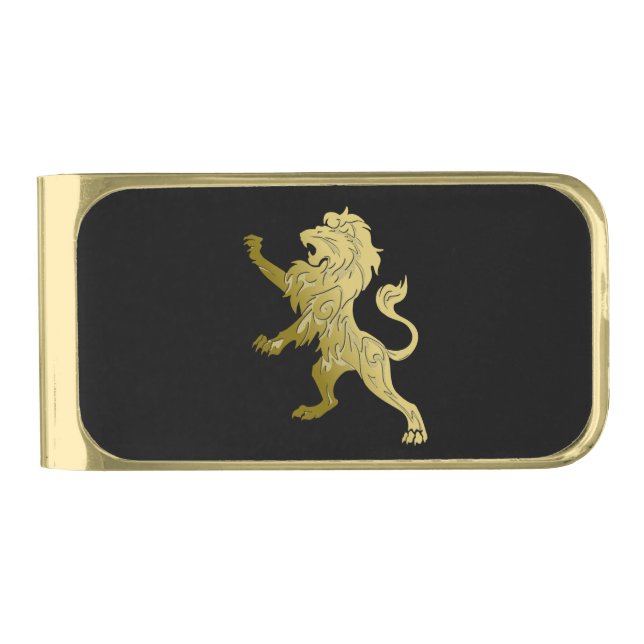 Golden Royal Lion on Black Gold Finish Money Clip (Front)