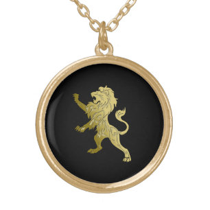 Golden Royal Lion on Black Gold Plated Necklace