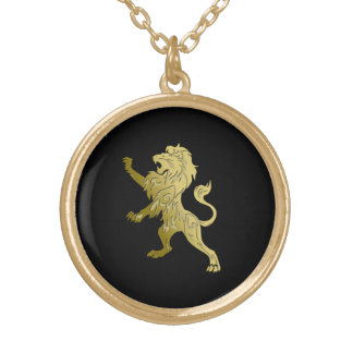Golden Royal Lion on Black Gold Plated Necklace