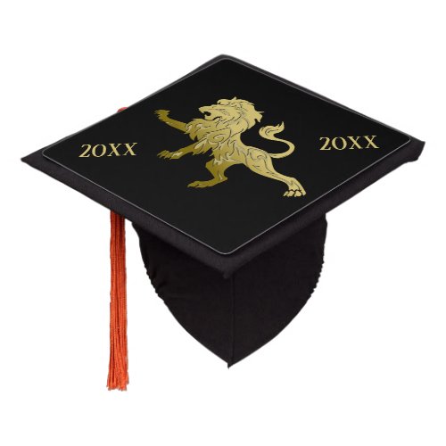 Golden Royal Lion on Black Graduation Cap Topper