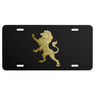Golden Royal Lion on Black License Plate