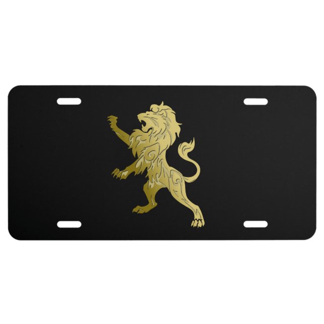 Golden Royal Lion on Black  License Plate (Front)