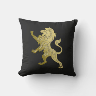 Golden Royal Lion on Black Outdoor Pillow