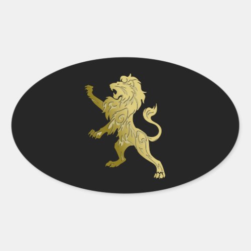Golden Royal Lion on Black  Oval Sticker
