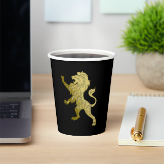Golden Royal Lion on Black Paper Cups