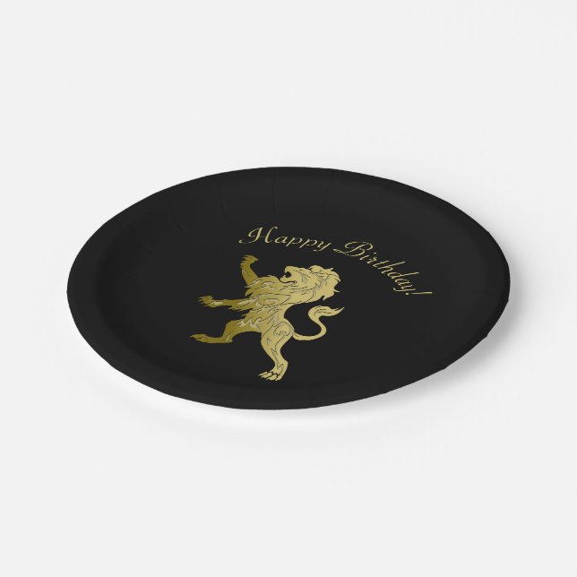 Golden Royal Lion on Black  Paper Plates (Angled)