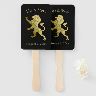 Golden Royal Lion on Black Personal Name Hand Fan