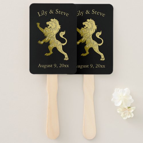 Golden Royal Lion on Black Personal Name Hand Fan