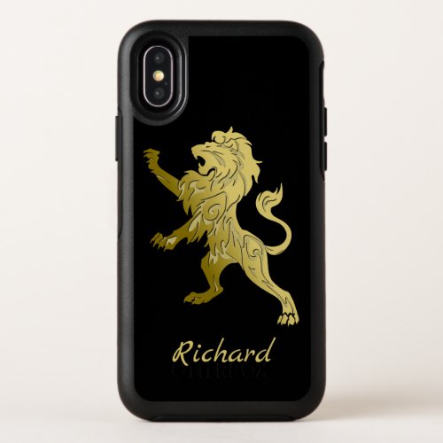 Golden Royal Lion on Black Personal Name OtterBox Symmetry iPhone XS Case