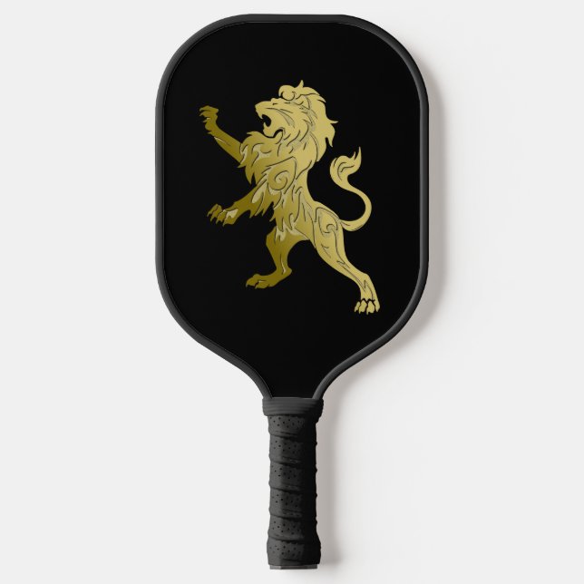 Golden Royal Lion on Black Pickleball Paddle (Front)