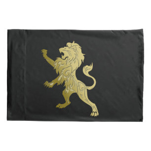 Golden Royal Lion on Black Pillow Case