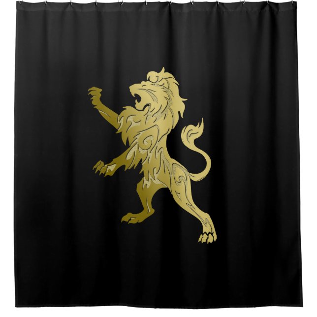 Golden Royal Lion on Black  Shower Curtain (Front)