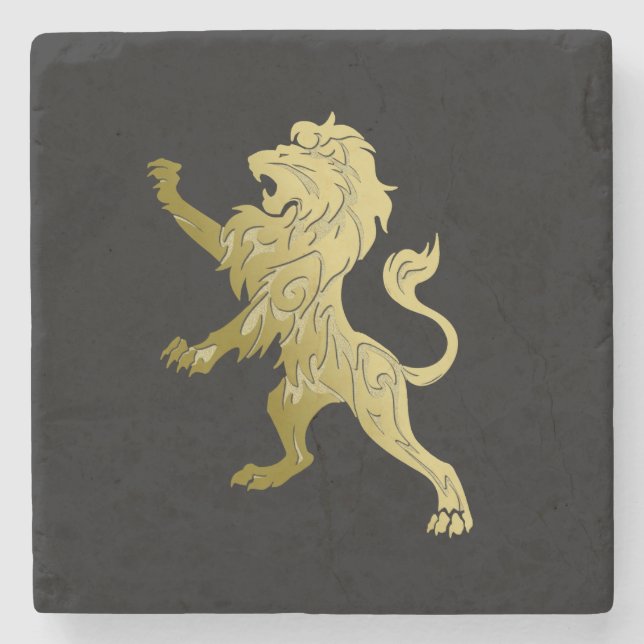 Golden Royal Lion on Black  Stone Coaster (Front)