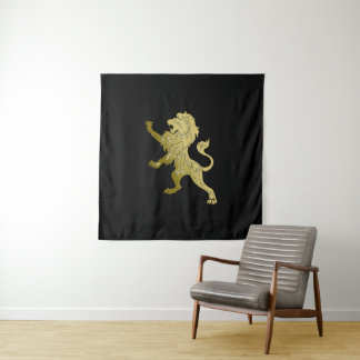 Golden Royal Lion on Black Tapestry