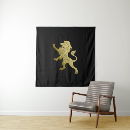 Golden Royal Lion on Black  Tapestry